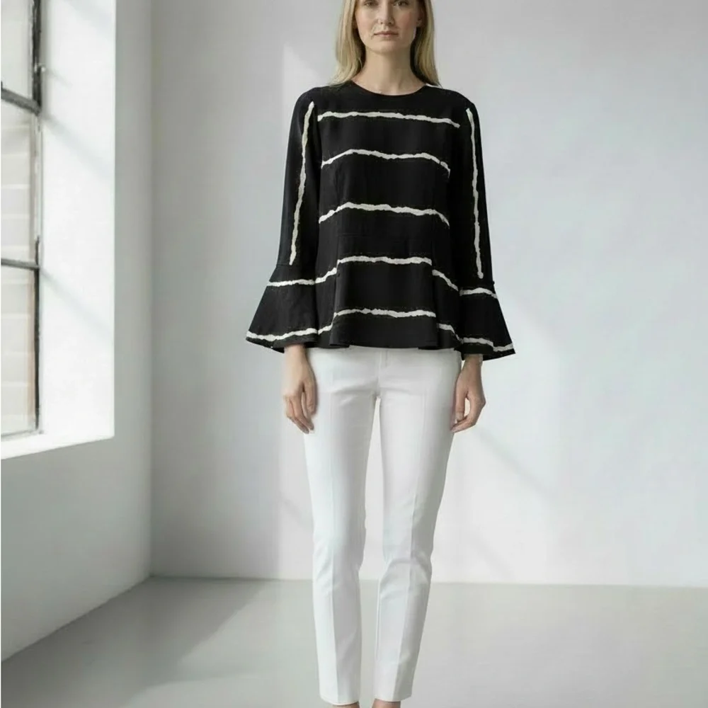 Silk 10 Crosby Derek Lam Black and White Striped Blouse - Picture 3 of 4